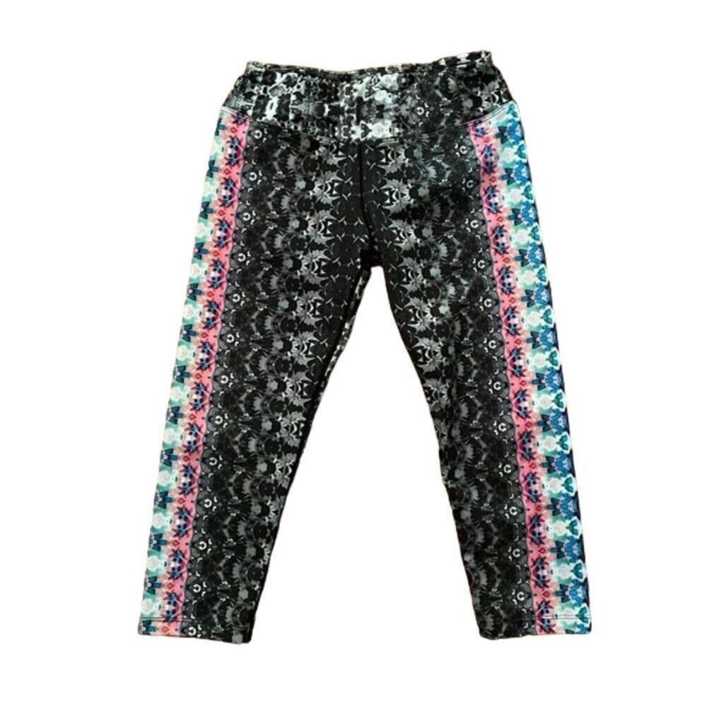 Prana Roxanne Capri Leggings Black Hydrobloom Womens Size Small Athletic